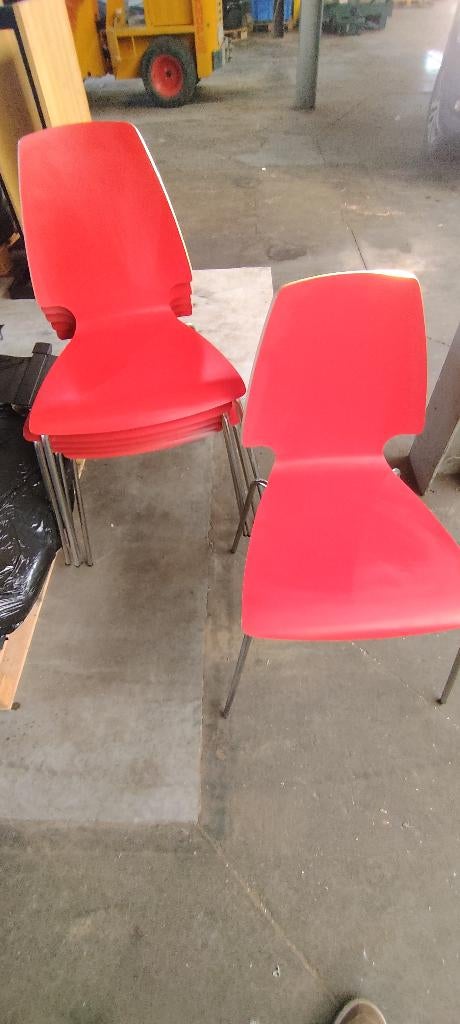 6 rode stoelen, Huis en Inrichting, Stoelen, Ophalen, Zo goed als nieuw, Vijf, Zes of meer stoelen, Hout