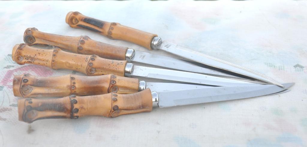 5 couteaux a steak manche bambou, Enlèvement ou Envoi, Comme neuf