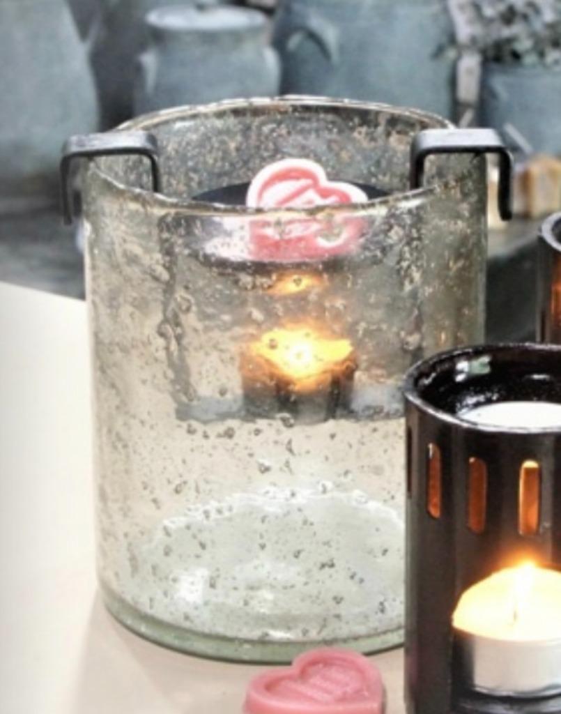 Windlicht incl. geurbrander -Bubbelglas vintage helder-, Overige materialen, Nieuw, Ophalen of Verzenden, Kandelaar