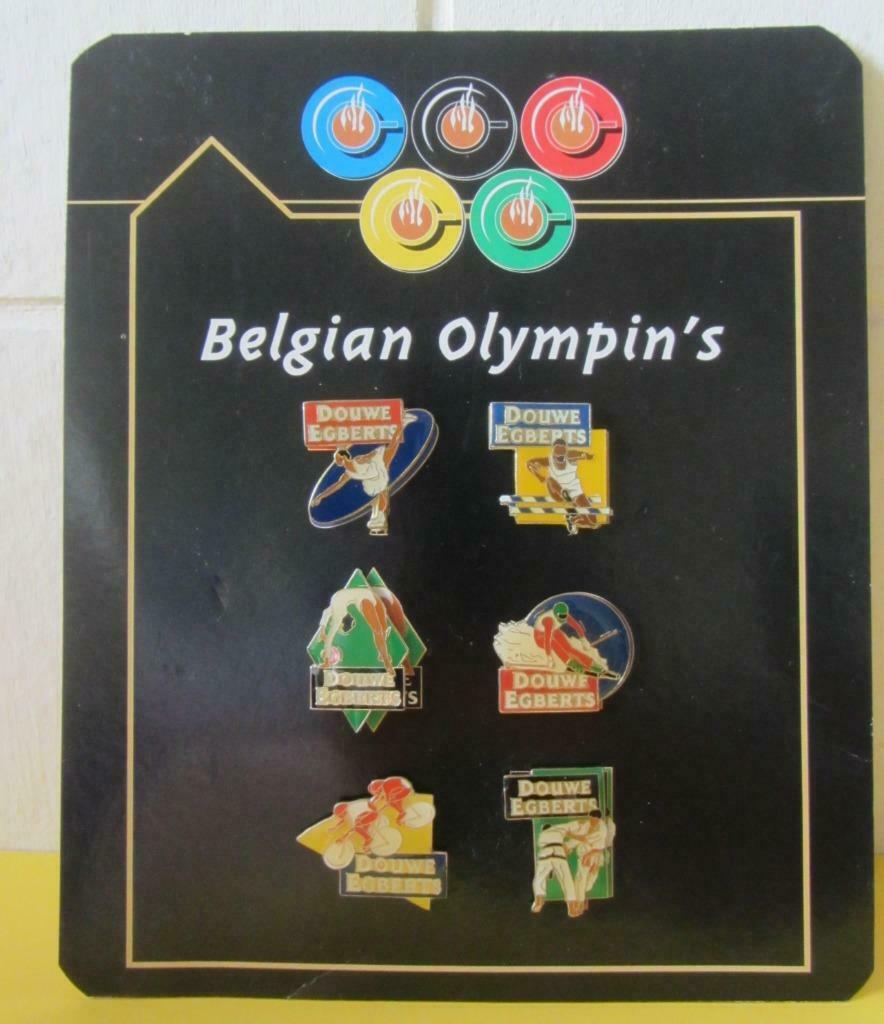 Pin's 6 pièces - "Belgian Olympin's" - Douwe Egberts, Enlèvement ou Envoi, Neuf, Sport, Insigne ou Pin's