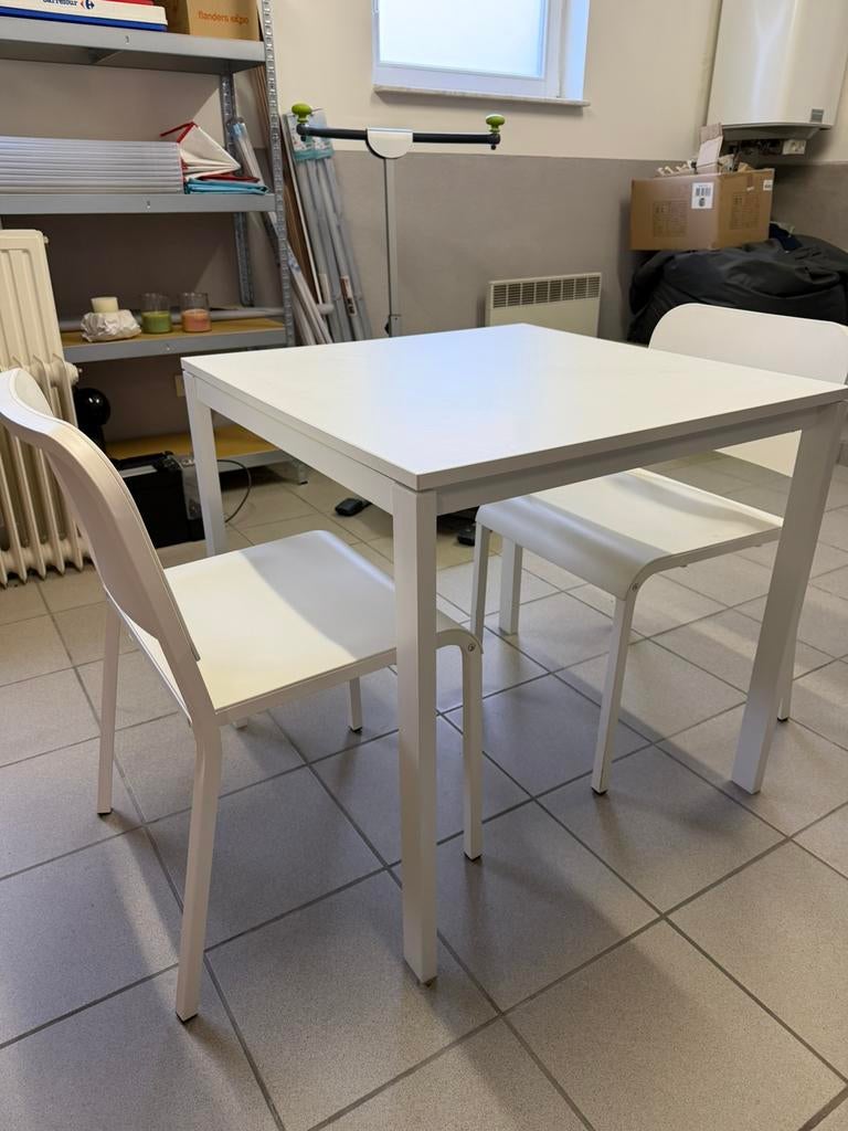 Tafel vierkant 75x 75 cm met twee stoelen, Ophalen, Zo goed als nieuw, Vierkant