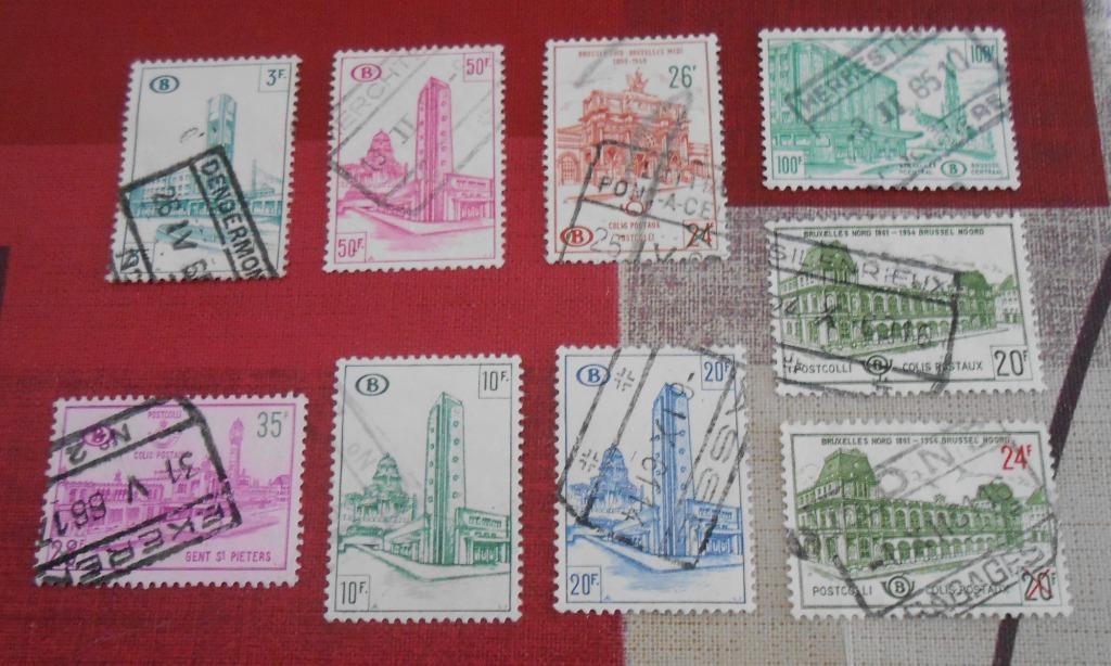 9 timbres Belges chemins de fer et colis postaux, Enlèvement ou Envoi, Trains, Sans enveloppe, Affranchi