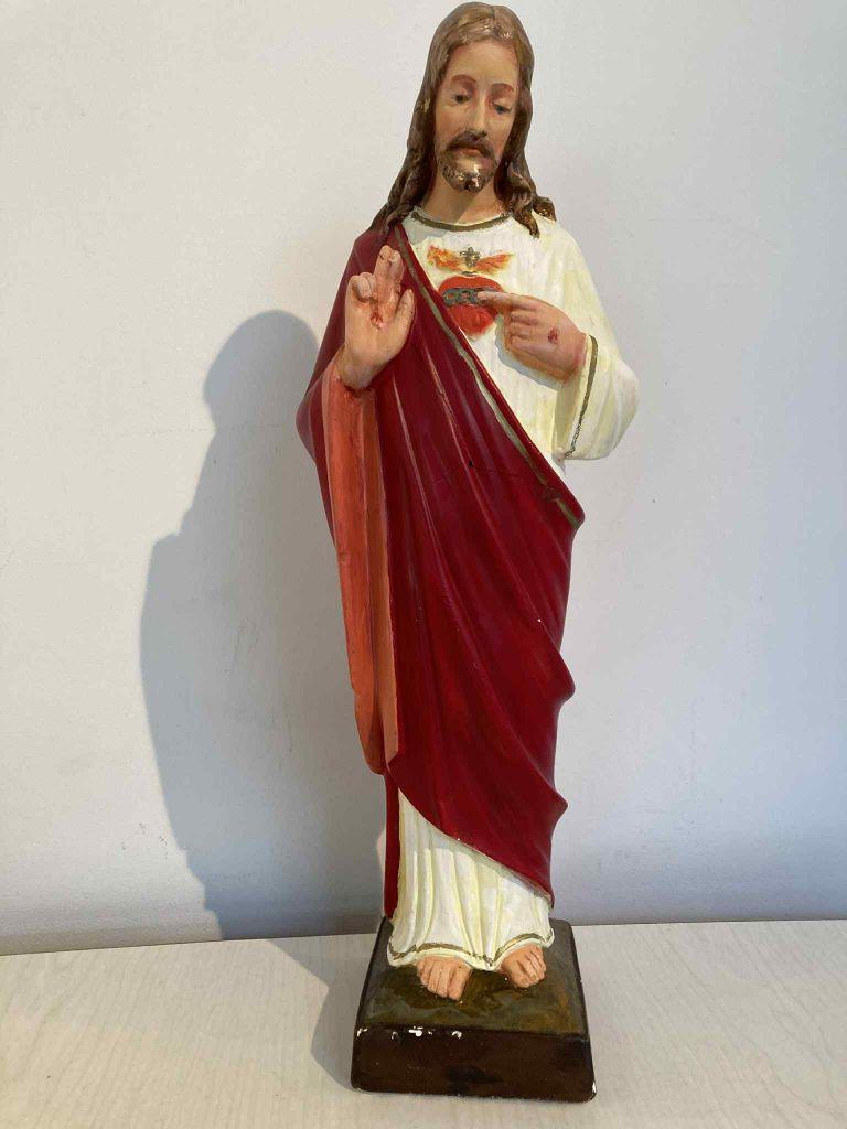 Beeld Heilig Hart van Jezus van G. Carli (51,5 cm), Antiek en Kunst, Antiek | Religieuze voorwerpen, Ophalen
