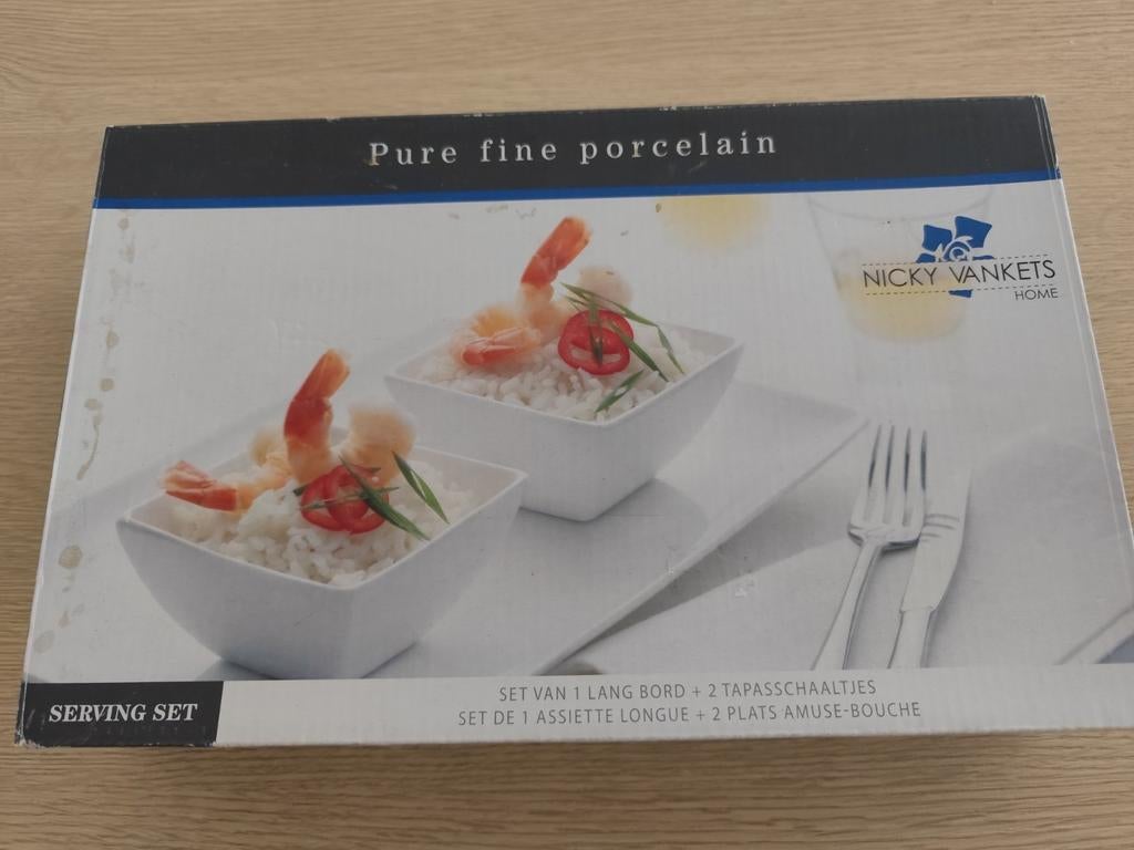 Lang bord met 2 tapas schaaltjes Nicky Vankets, Enlèvement, Comme neuf