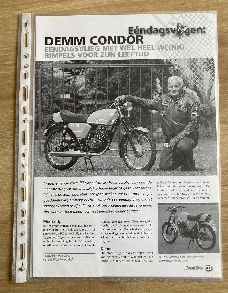 Map met diverse documentatie Demm Condor / Eendagsvliegen, Fietsen en Brommers, Verzenden