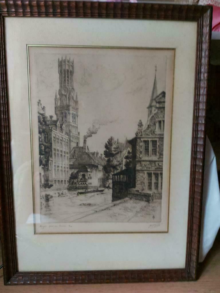 lytho brugge Jesel Gielle, Antiquités & Art, Enlèvement ou Envoi, Dessin, Dessin au crayon, Sous verre