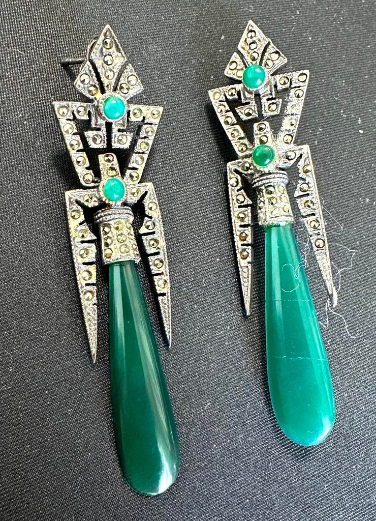Boucles pour oreilles percées art déco 1930, argent 925, Argent, Boucles d'oreilles