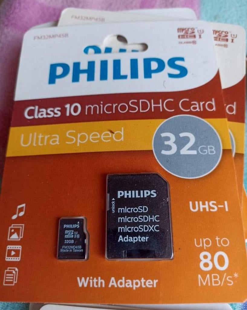 micro SD-geheugenkaart met officiële Philips-klasse 10/32Gb+, Audio, Tv en Foto, Foto | Geheugenkaarten, Ophalen of Verzenden