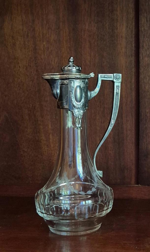 Carafe en verre avec couvercle en métal etain début 20éme, Enlèvement ou Envoi