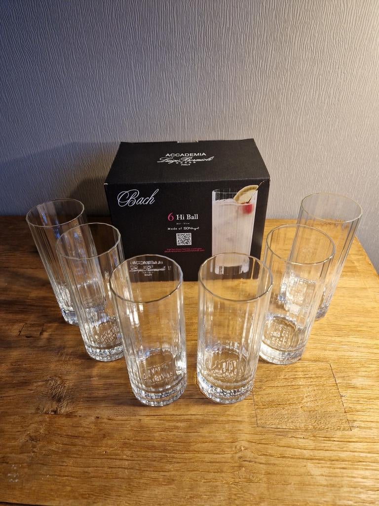 6 cocktail long drinks glazen Luigi Bormioli Italy, Enlèvement ou Envoi