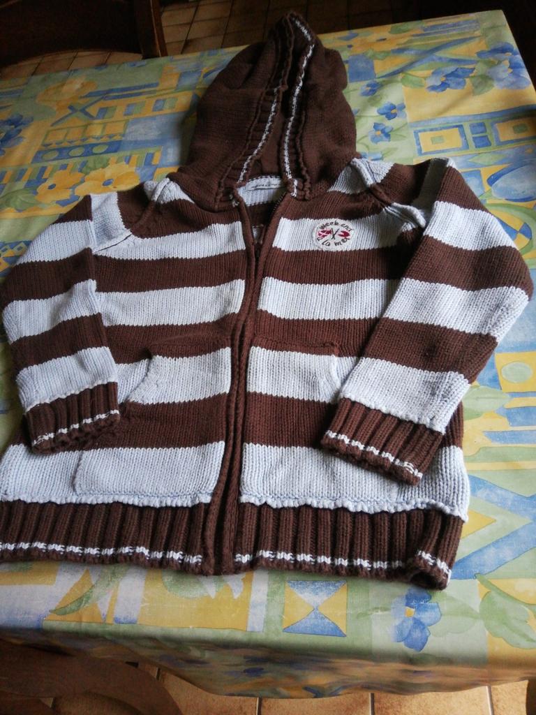 Gilet à capuche Week-end à la Mer brun et bleu clairT.6ans, Enlèvement ou Envoi, Comme neuf