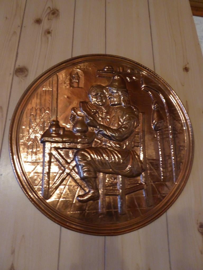 Assiette décorative ronde en cuivre, Antiquités & Art, Antiquités | Bronze & Cuivre, Enlèvement, Cuivre