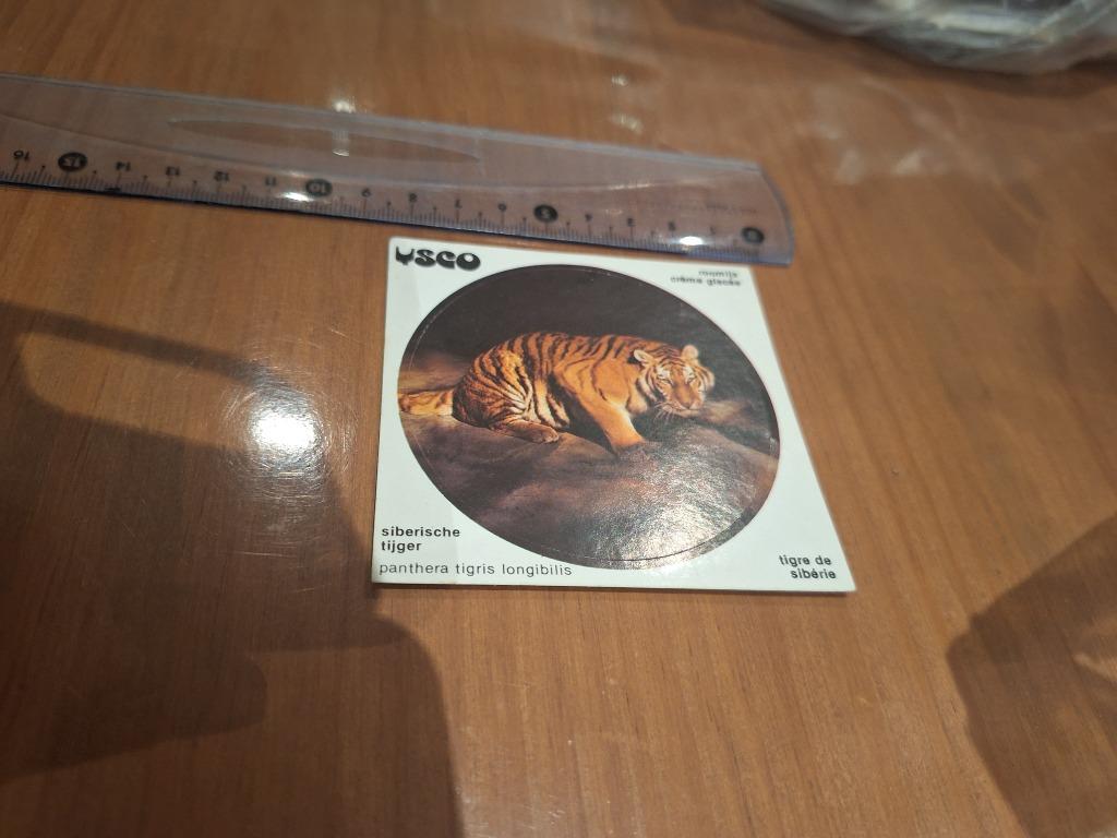 Vintage sticker Ysco roomijs siberische tijger, Ophalen of Verzenden, Zo goed als nieuw