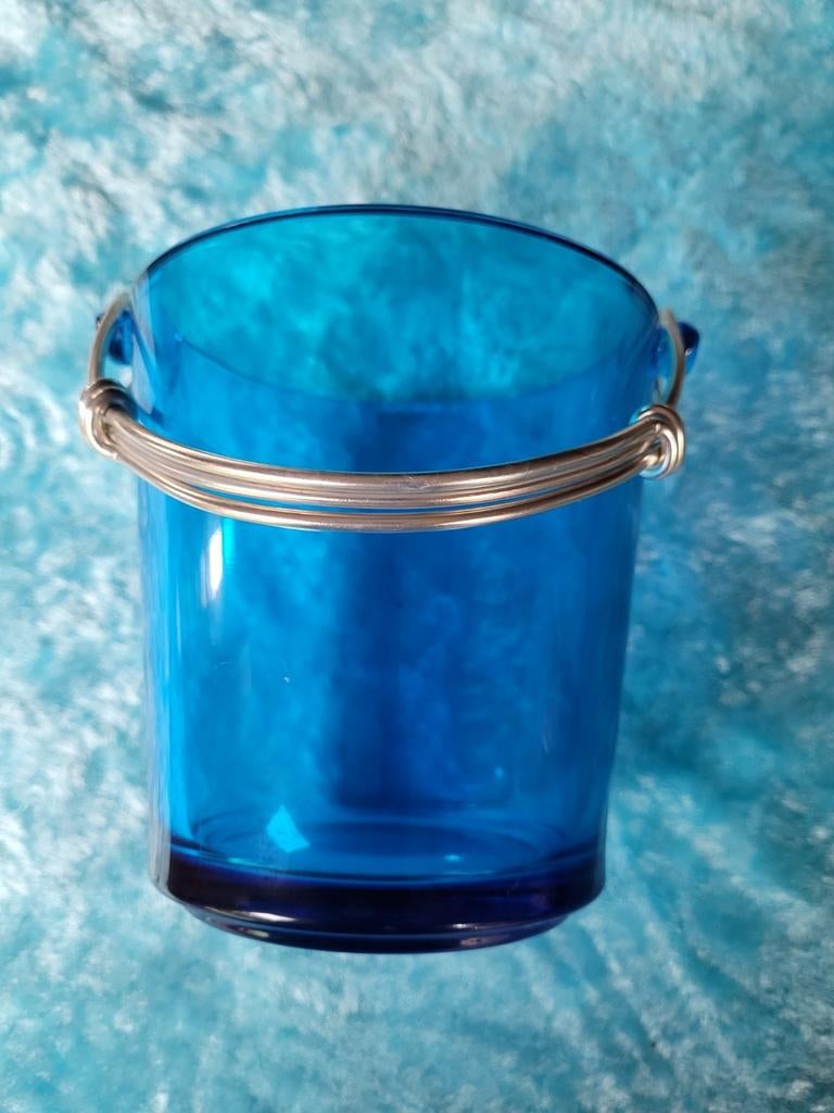 Blauwe glazen vintage kleine ijsemmer, Ophalen of Verzenden
