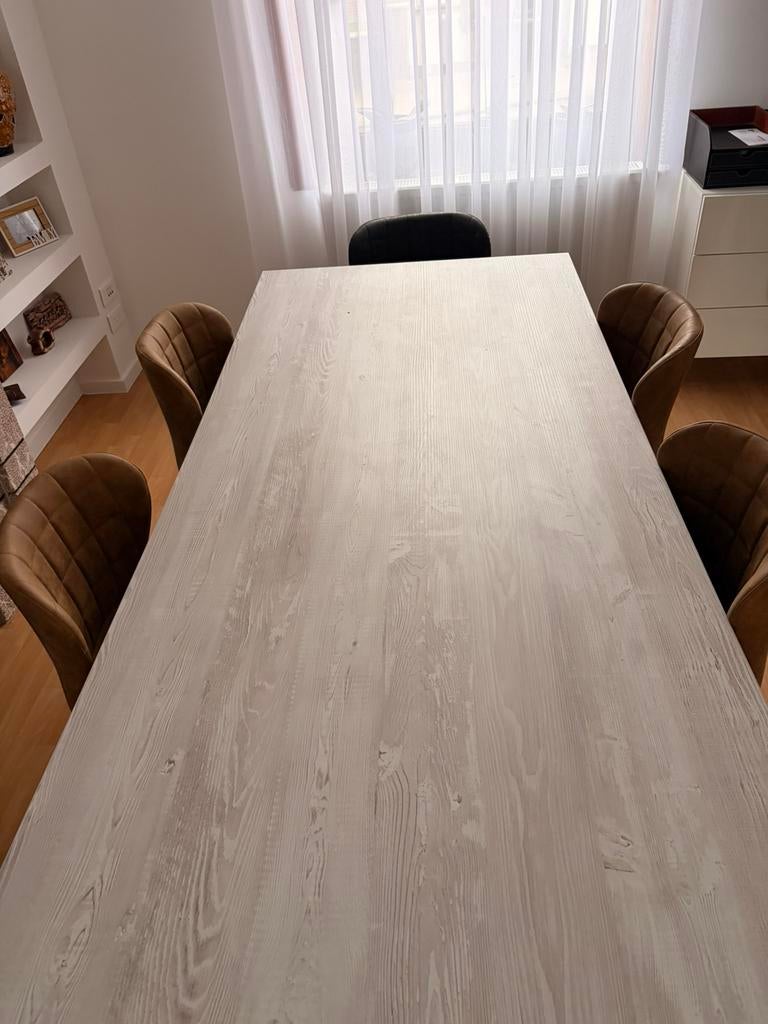 Table et 6 chaises (couleur cognac et gris foncé) – bon état, Maison & Meubles, Chaises, Une, Gris, Enlèvement ou Envoi