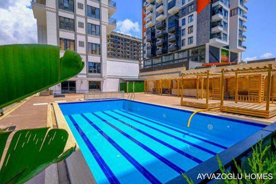 450 meter van de zee, residentie met alle voorzieningen, 105 m², Appartement, Turkije, Stad