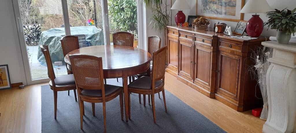 Magnifique table ovale merisier "directoire" + 6 chaises, 150 à 200 cm, Cinq personnes ou plus, Cerisier, Directoire