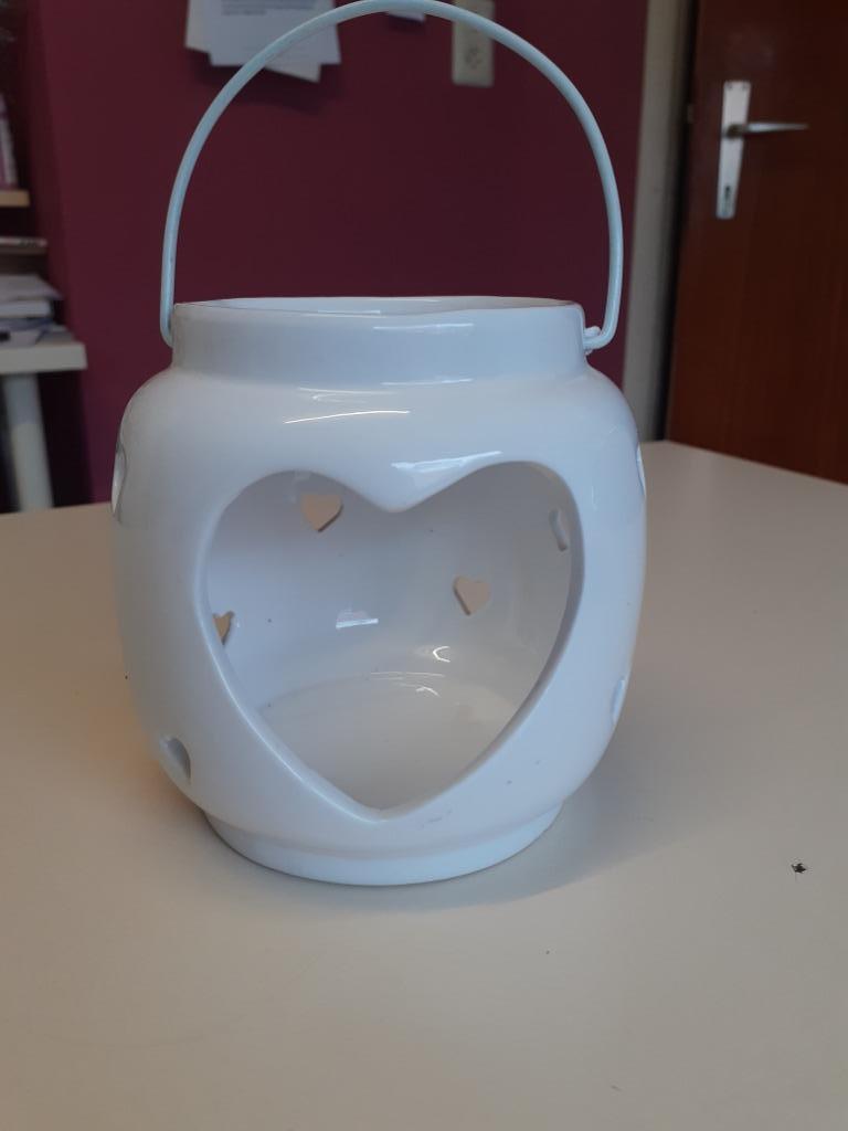 NEUVE ; PHOTOPHORE LANTERNE COEUR PORCELAINE, Enlèvement, Neuf, Blanc