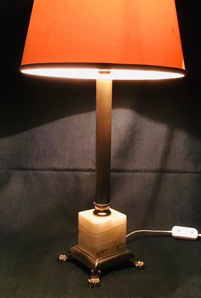 Vintage design grote sfeer tafellamp onyx + messing, Antiek en Kunst, Verzenden