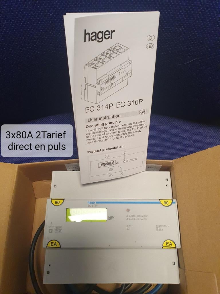 KWH meters used+nw 1of3F 40A 3x80A puls Hager ABB SEP DIN, Ophalen of Verzenden, Zo goed als nieuw, Overige typen