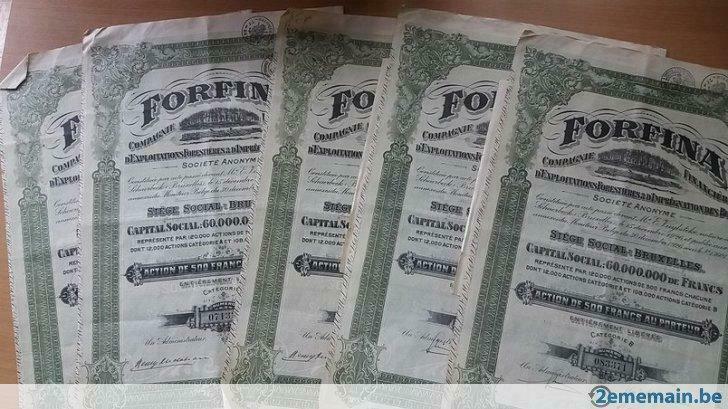 5 forfina aandelen met coupons in zeer goede staat, Verzamelen, Ophalen of Verzenden, Gebruikt