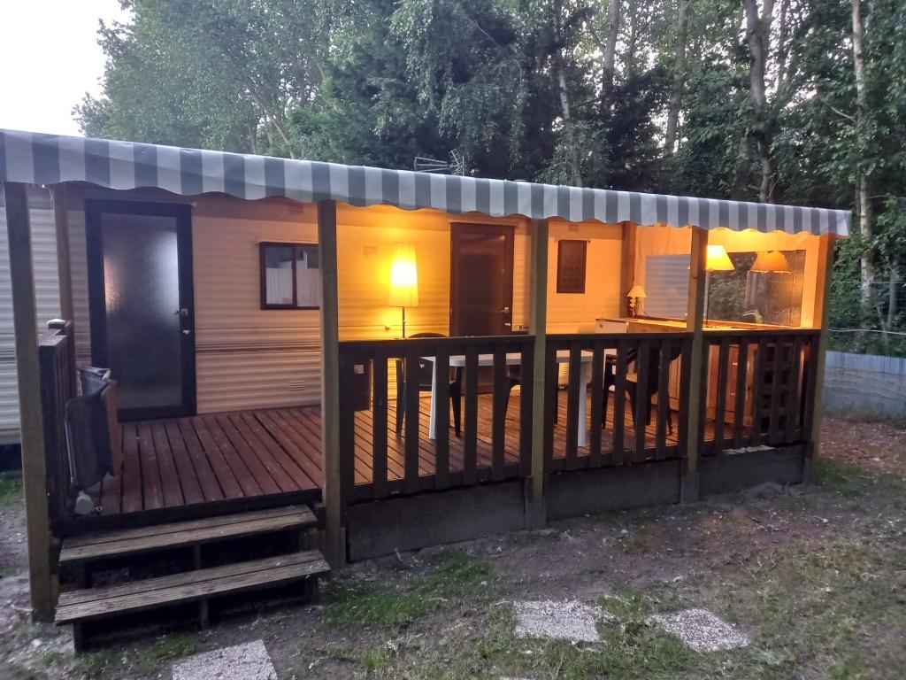Auvent/Marquise Gris/blanc 6m, Caravanes & Camping, Enlèvement, Comme neuf