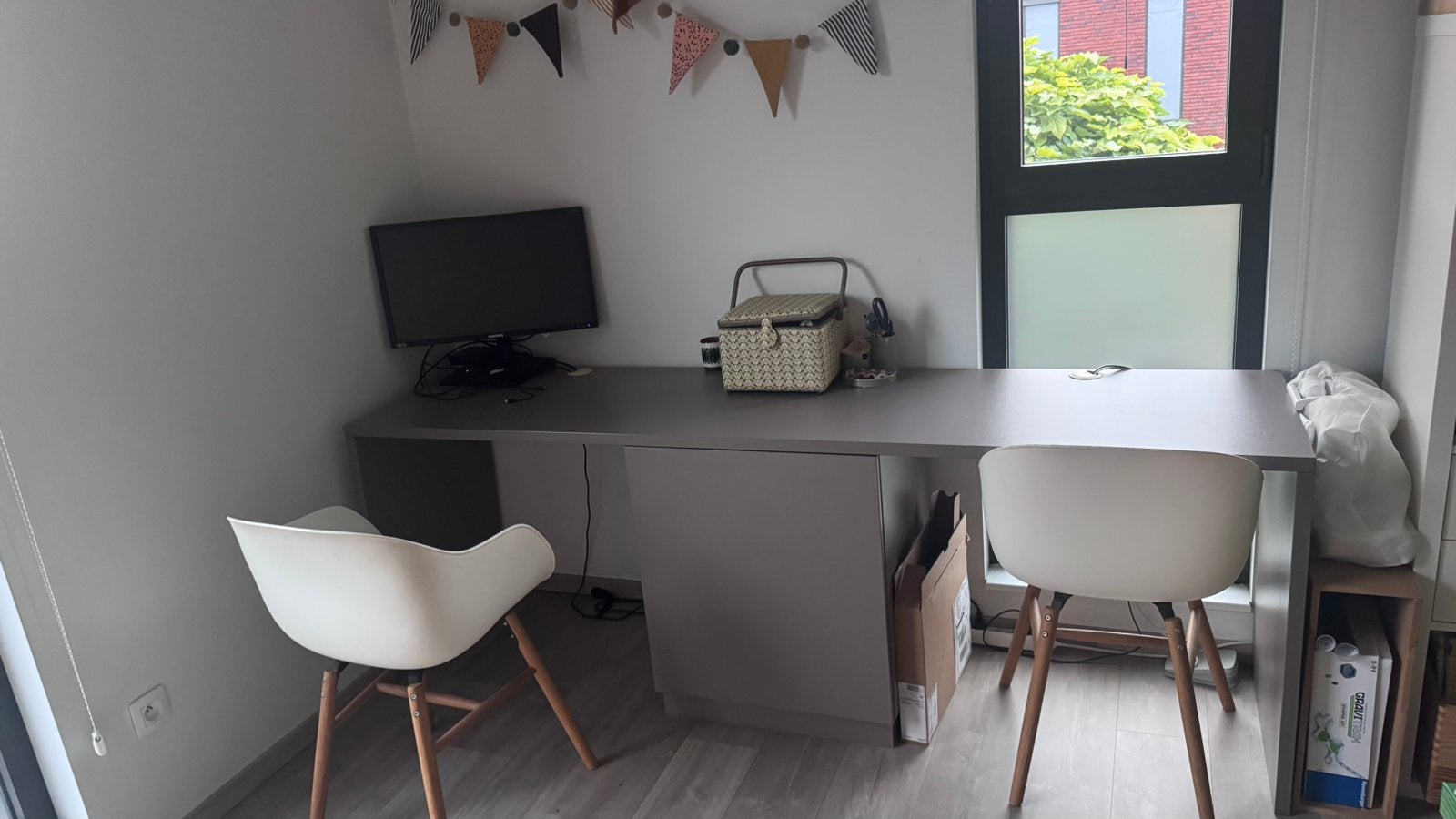Dubbele bureau, Maison & Meubles, Comme neuf, Brun, 220 cm, Moderne