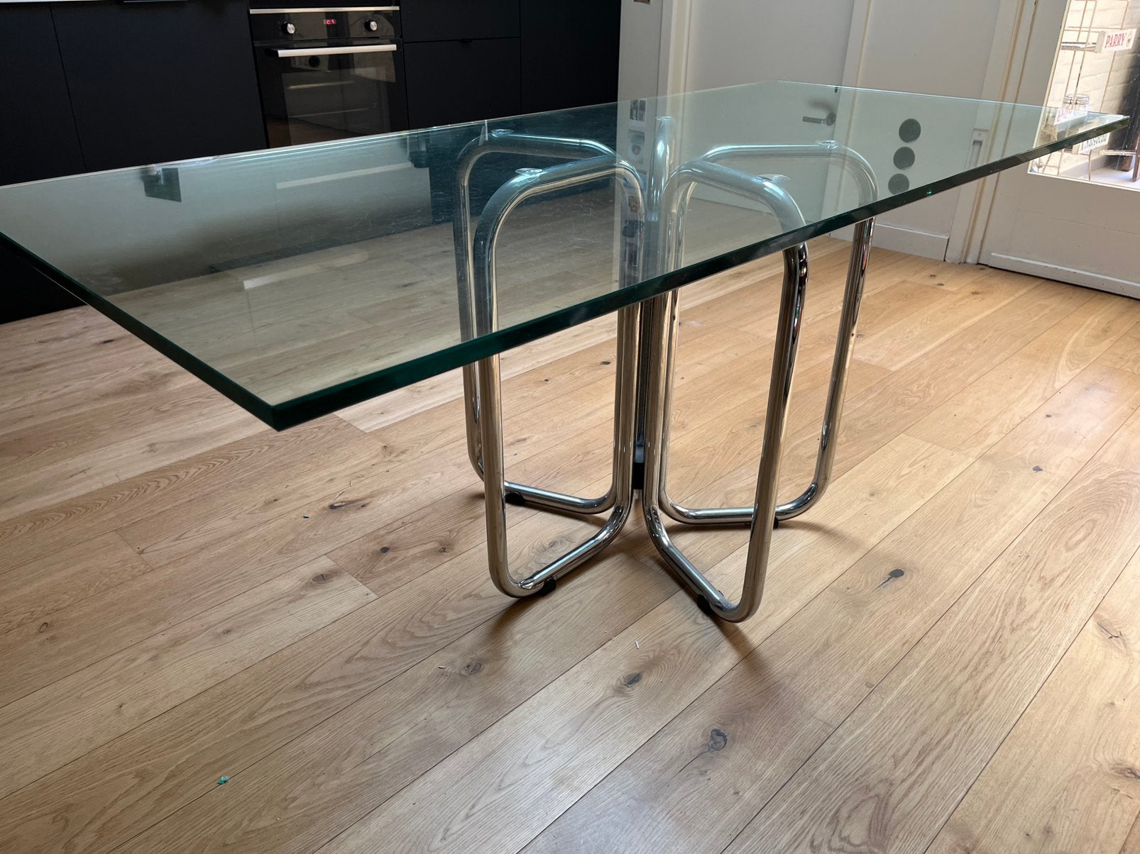 Glazen design tafel, Ophalen, Gebruikt, Design, 50 tot 100 cm