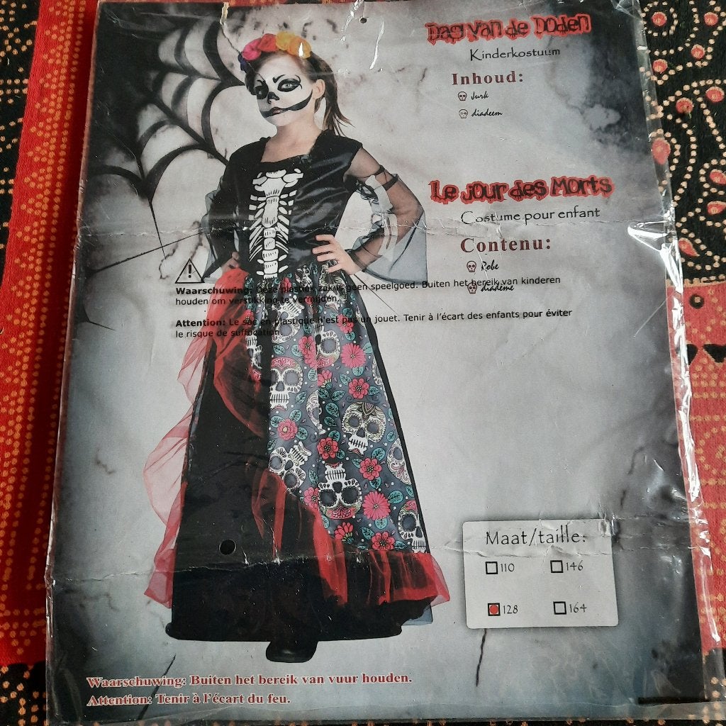 Déguisement Dia de los Muertos fleuri fille 7-9A 120-130 cm, Enlèvement, Comme neuf, 122 à 128, Fille