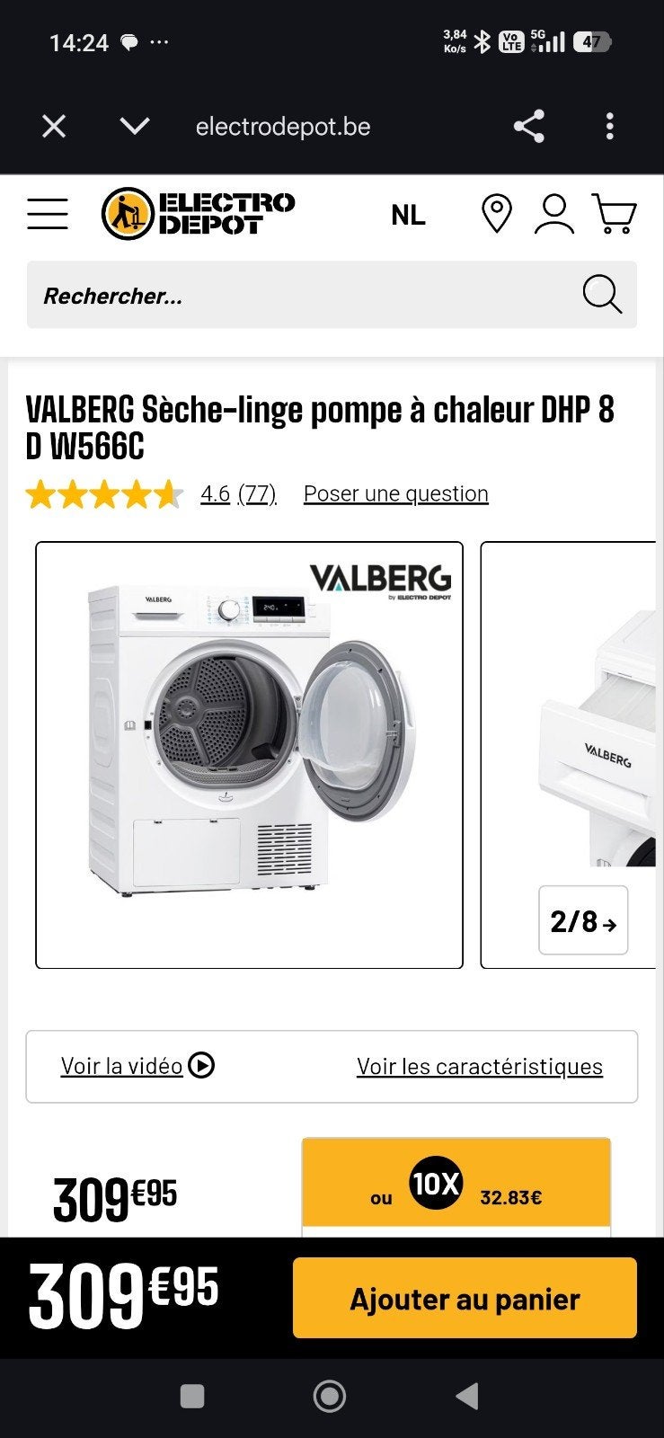 Sèche-linge Valberg pompe à chaleur 8 kg – acheté en février