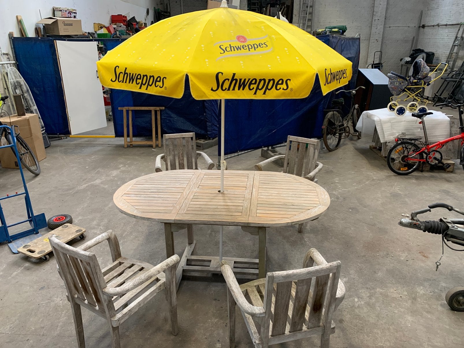Teak meubel en 4 stoelen, Tuin en Terras, Tuinsets en Loungesets, Ophalen