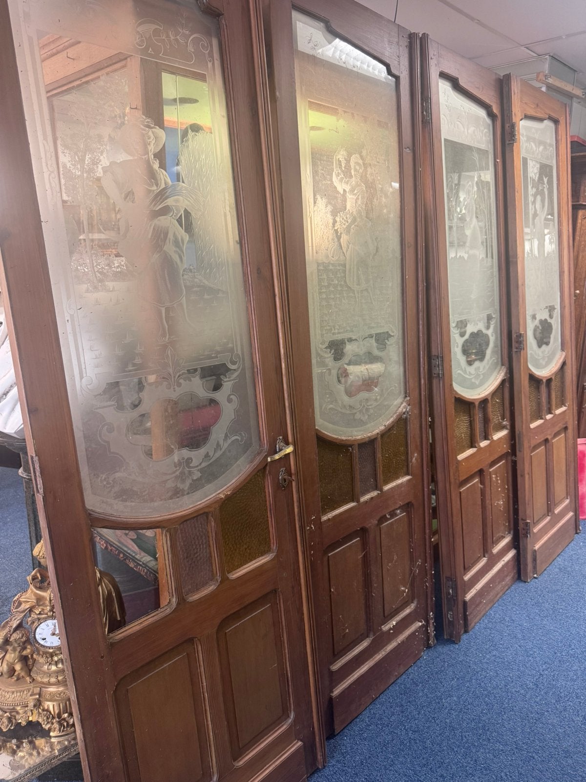 4 saison deuren in geëtst glas, Art nouveau, Ophalen of Verzenden
