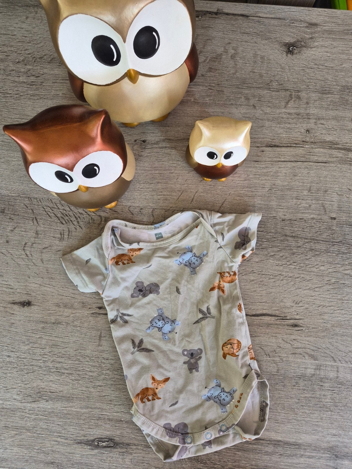 Body/romper korte mouwen dierenprint Hema maat 50-56, Ophalen of Verzenden