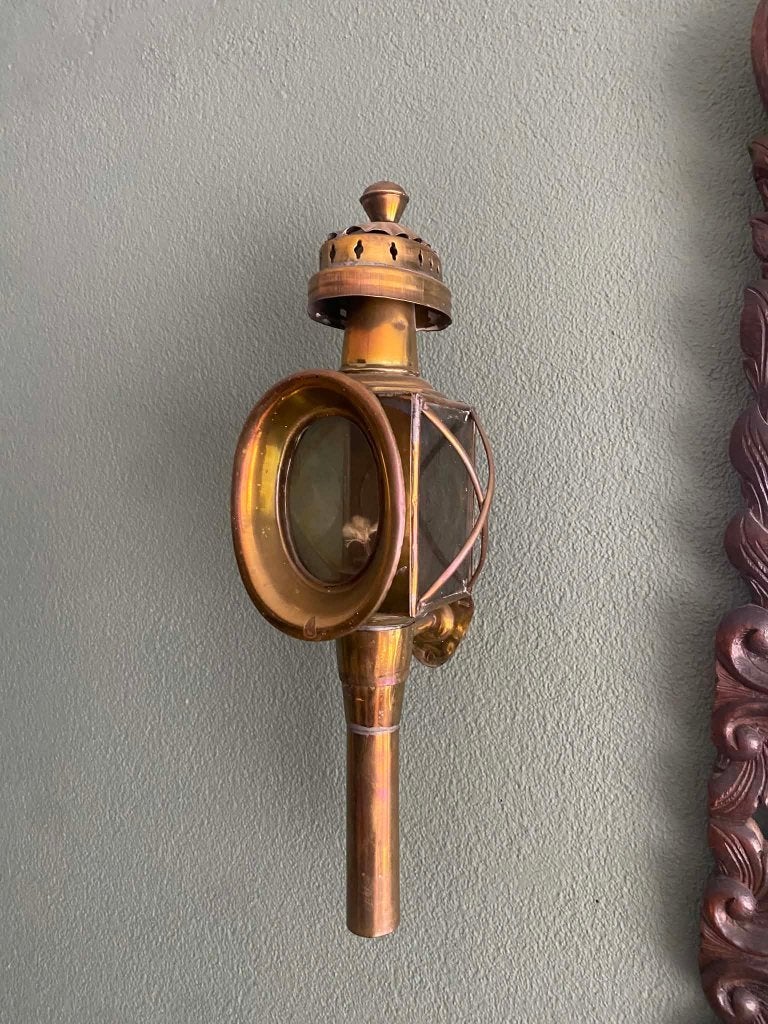 Antieke koperen muur lantaarns (set van 2 stuks) te koop., Ophalen of Verzenden