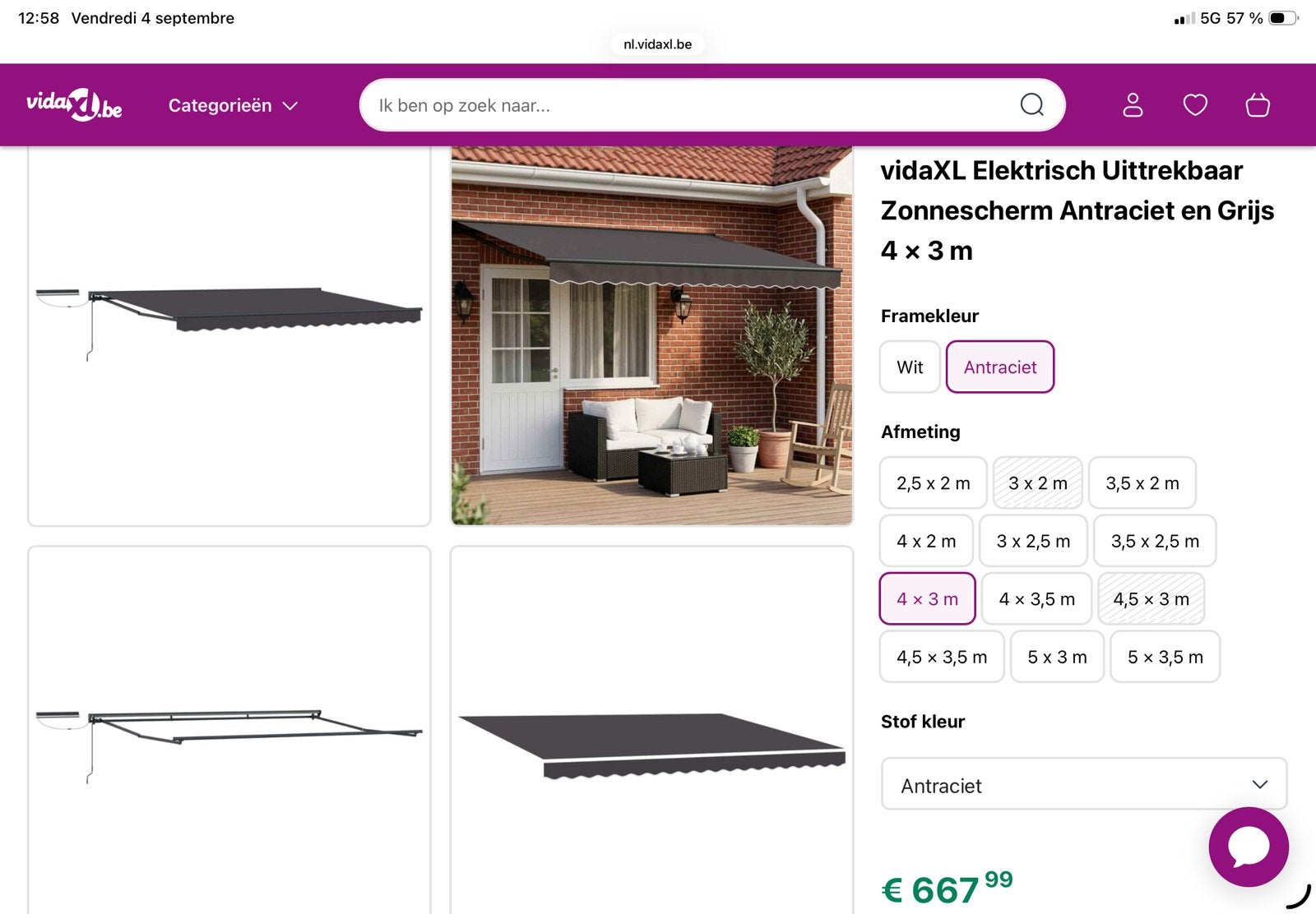 Electrische zonneluifel, Tuin en Terras, Overkappingen, Ophalen, Zo goed als nieuw