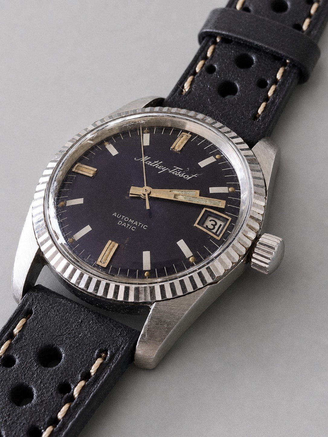 Mathey-Tissot Automatic Date – Swiss Made – ca. 1973–1978, Overige merken, Leer, Staal, Polshorloge