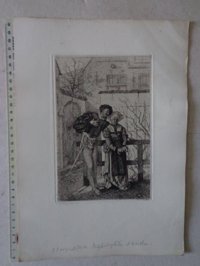 19de eeuwse ets van Willem Geets "Mefistofeles en Martha", Ophalen of Verzenden, Ets, Gesigneerd, 1800 - 1899