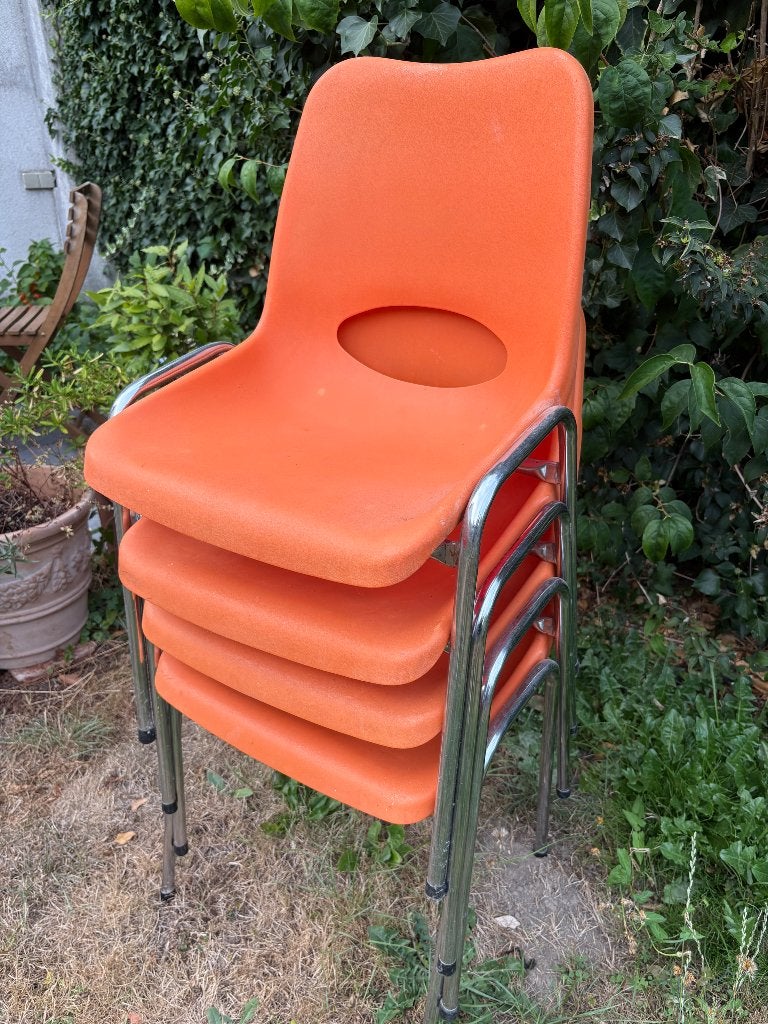 4 chaises vintage orange, Maison & Meubles, Autres couleurs, Synthétique, Enlèvement, Utilisé