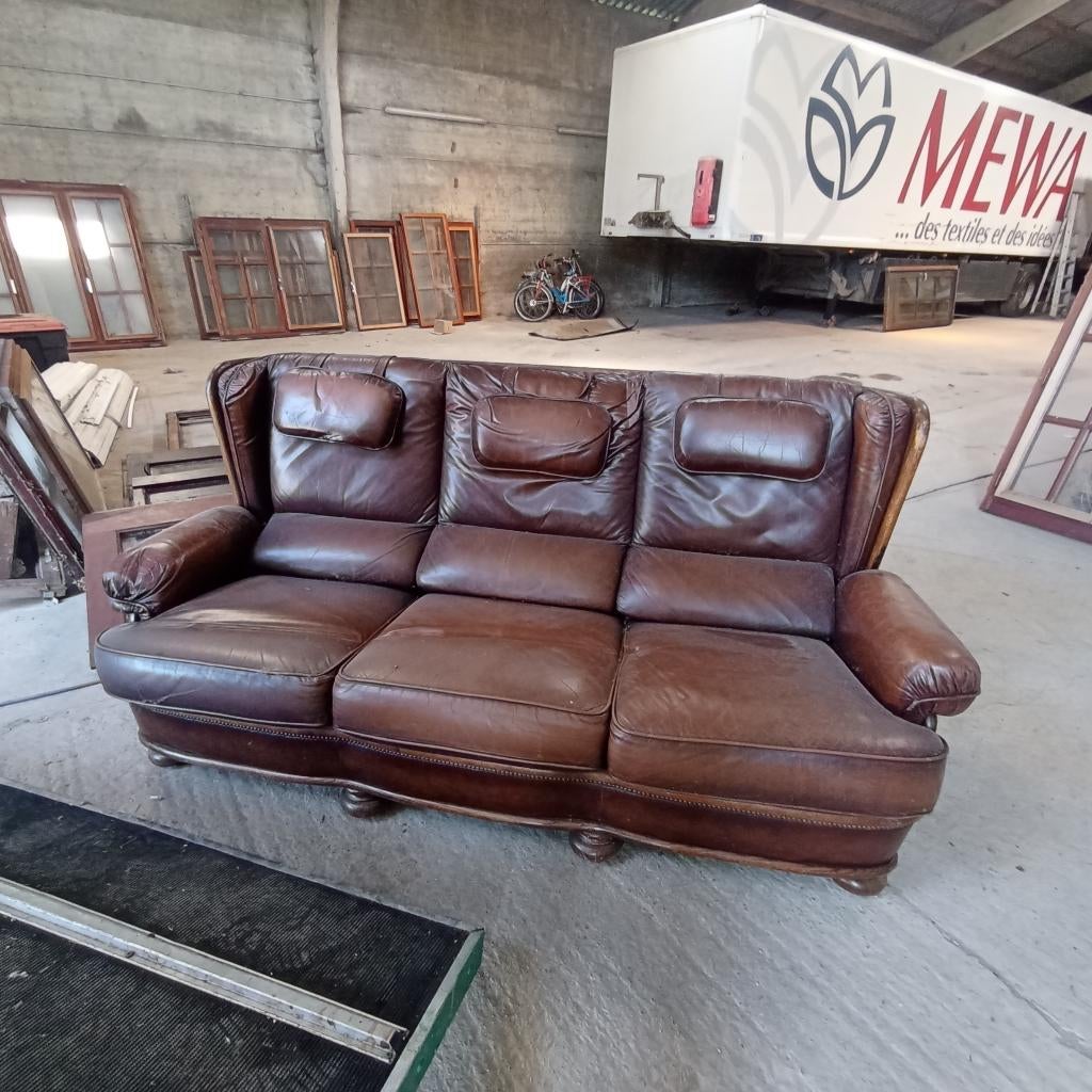 Divan cuir pleine fleur, Huis en Inrichting, Ophalen, Gebruikt, Driepersoons, Leer