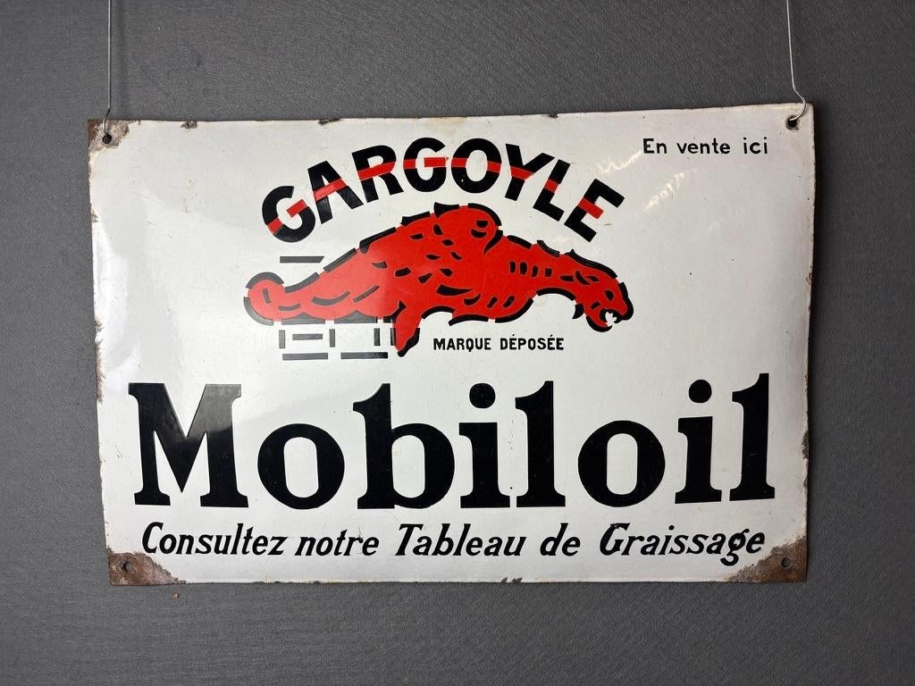 Mobiloil origineel oud emaille reclamebord ca 1930, Collections, Marques & Objets publicitaires, Utilisé, Panneau publicitaire
