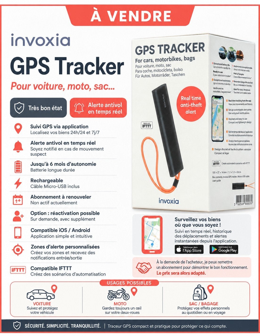 GPS-tracker Invoxia, Ophalen of Verzenden, Zo goed als nieuw