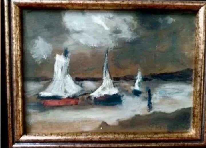 Les 3 voiliers. Tableau ancien signé Faraoni.