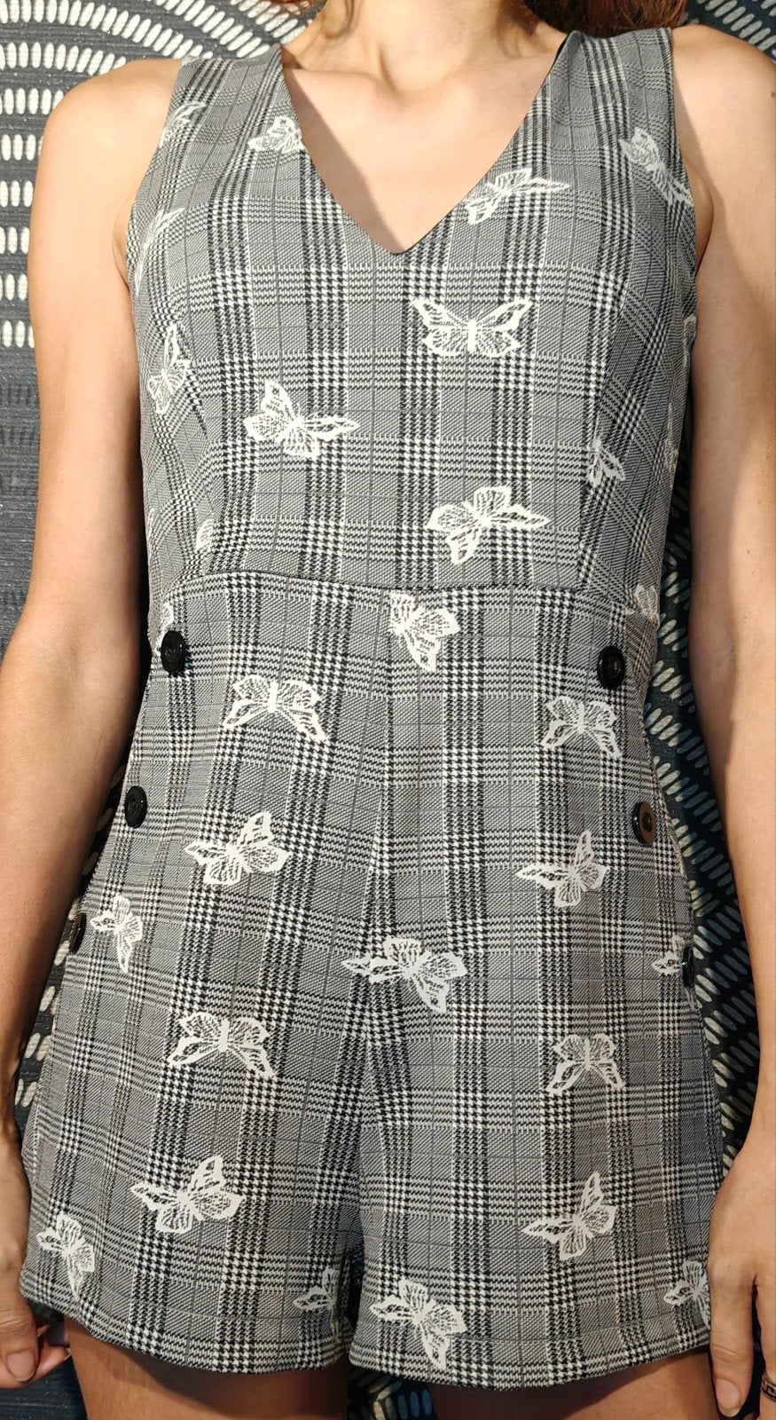 Chique en jonge vlinderplaysuit van de Prins van Wales, Kleding | Dames, Jumpsuits, Ophalen of Verzenden, Zo goed als nieuw, Grijs