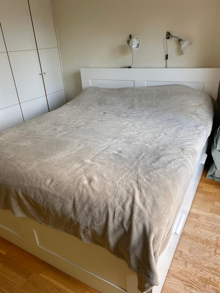 Ikea BRIMNES Bedframe+opberg/hoofdbord, 180x200 cm, Huis en Inrichting, Slaapkamer | Boxsprings, Gebruikt, 180 cm, Twijfelaar