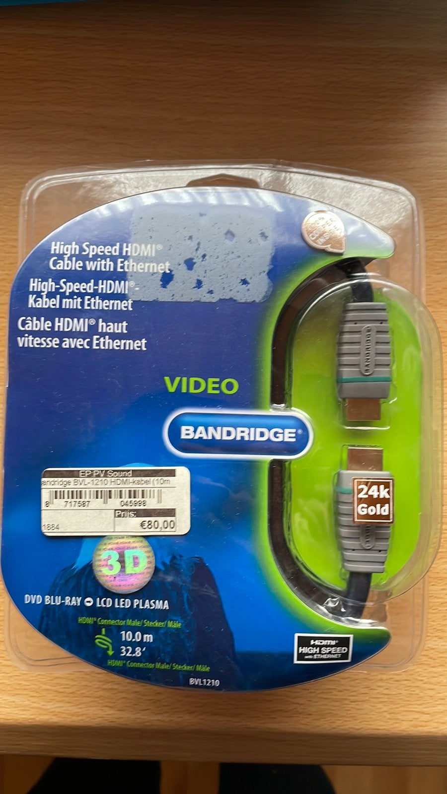 HDMI kabel 24K gold lagering, 10 m, Audio, Tv en Foto, Audiokabels en Televisiekabels, Ophalen, Nieuw, 10 meter of meer, HDMI-kabel