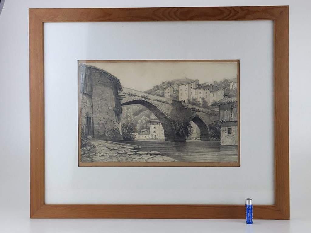 Potloodtekening van San Michele all'Adige, Italië (1858), Antiek en Kunst, Kunst | Etsen en Gravures, Ophalen of Verzenden