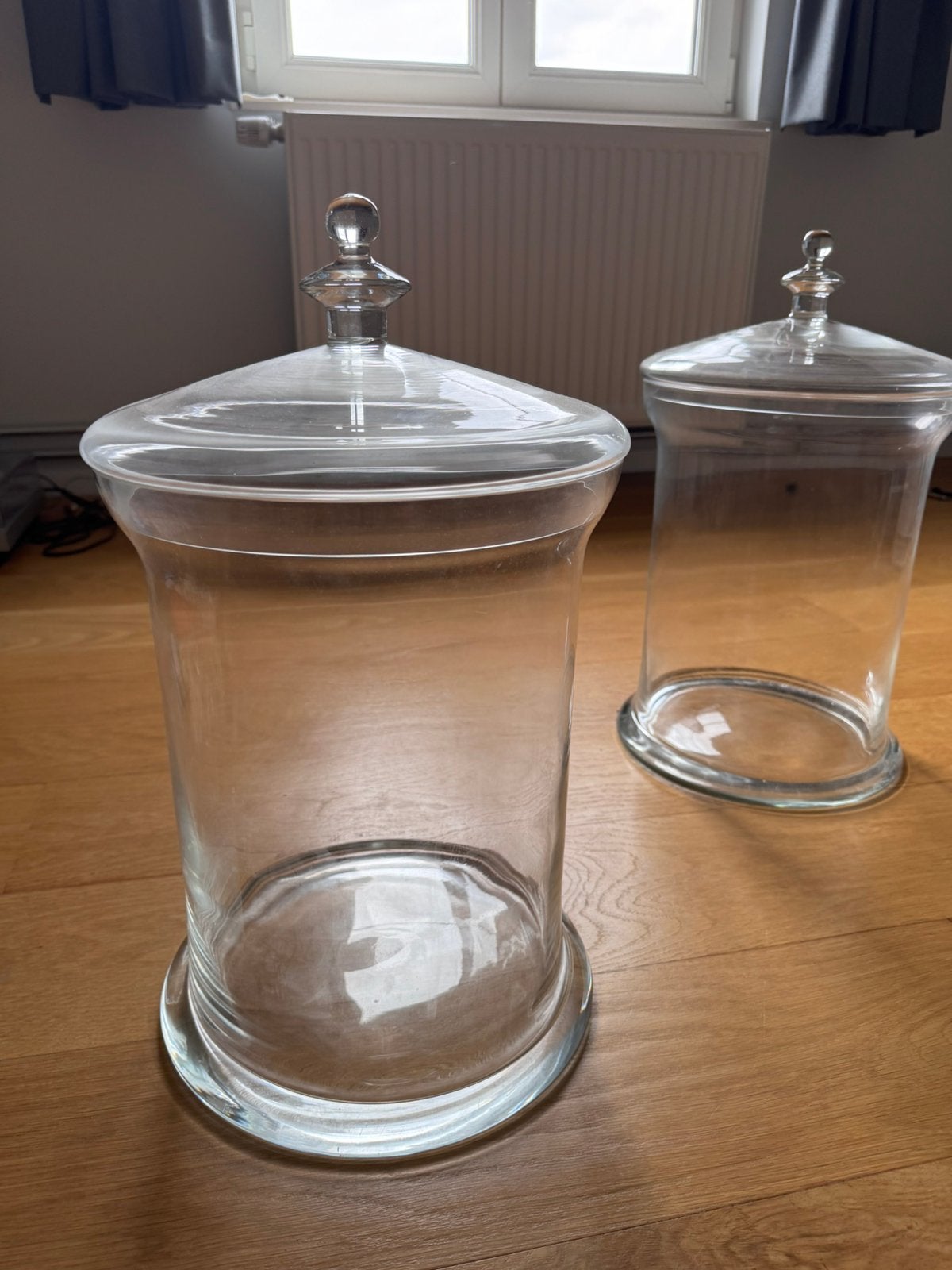 Set van 2 XL glazen apothekerspotten met deksel – 52 cm hoog, Glas, Ophalen, Zo goed als nieuw, Set