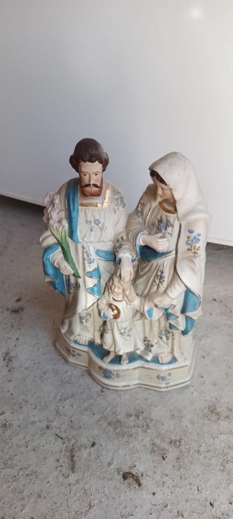 Beeld : Maria , Jozef en kindje Jezus, Antiek en Kunst, Kunst | Beelden en Houtsnijwerken, Ophalen, Blauw, Beschilderd, 20 - 50 cm