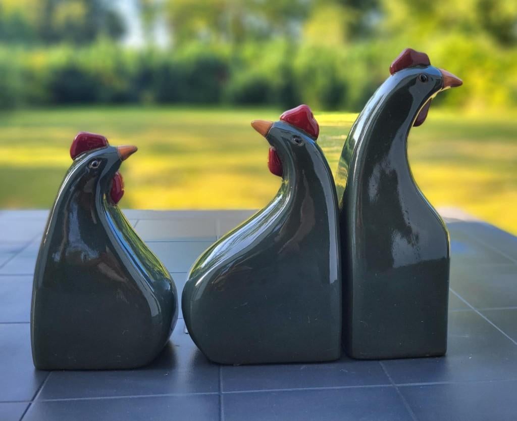Trio van keramische kippen - prachtig decor, Huis en Inrichting, Ophalen