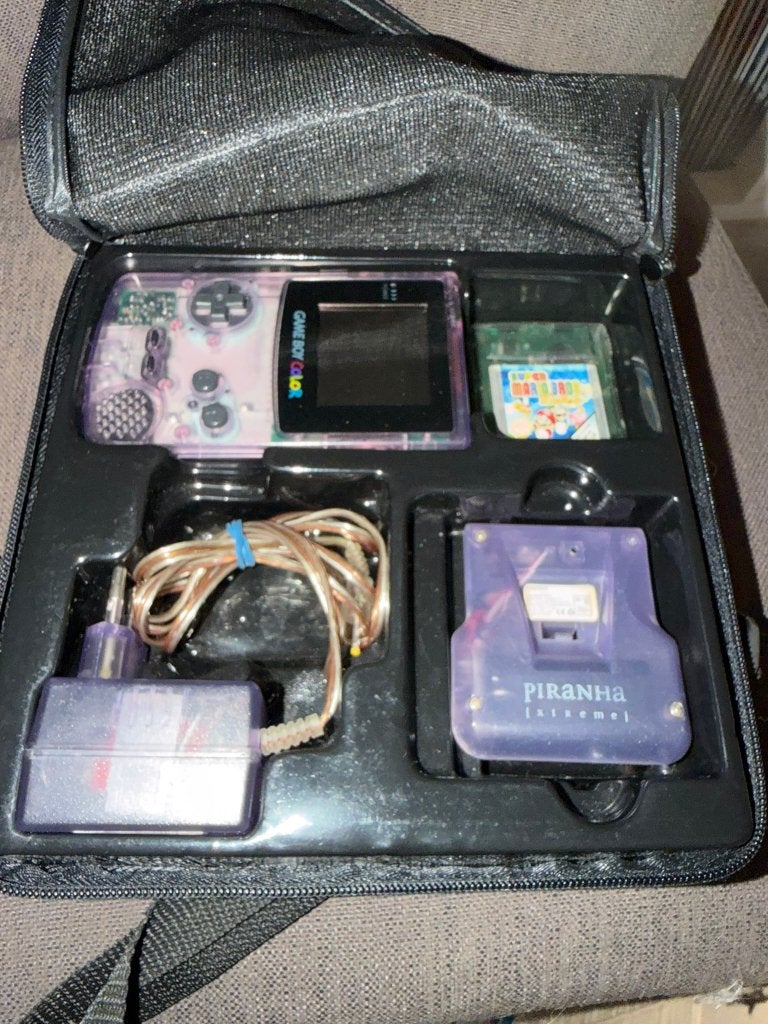 gameboy color transparant paars set, Games en Spelcomputers, Spelcomputers | Nintendo Game Boy, Ophalen, Zo goed als nieuw, Game Boy Color